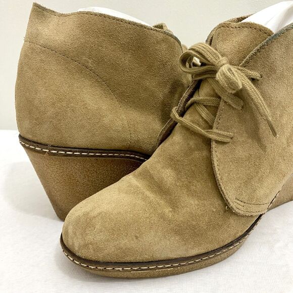 J Crew MacAlister Tan Suede Leather Wedge Heel Ankle Bootie in Flax Womens 8 - Picture 7 of 11